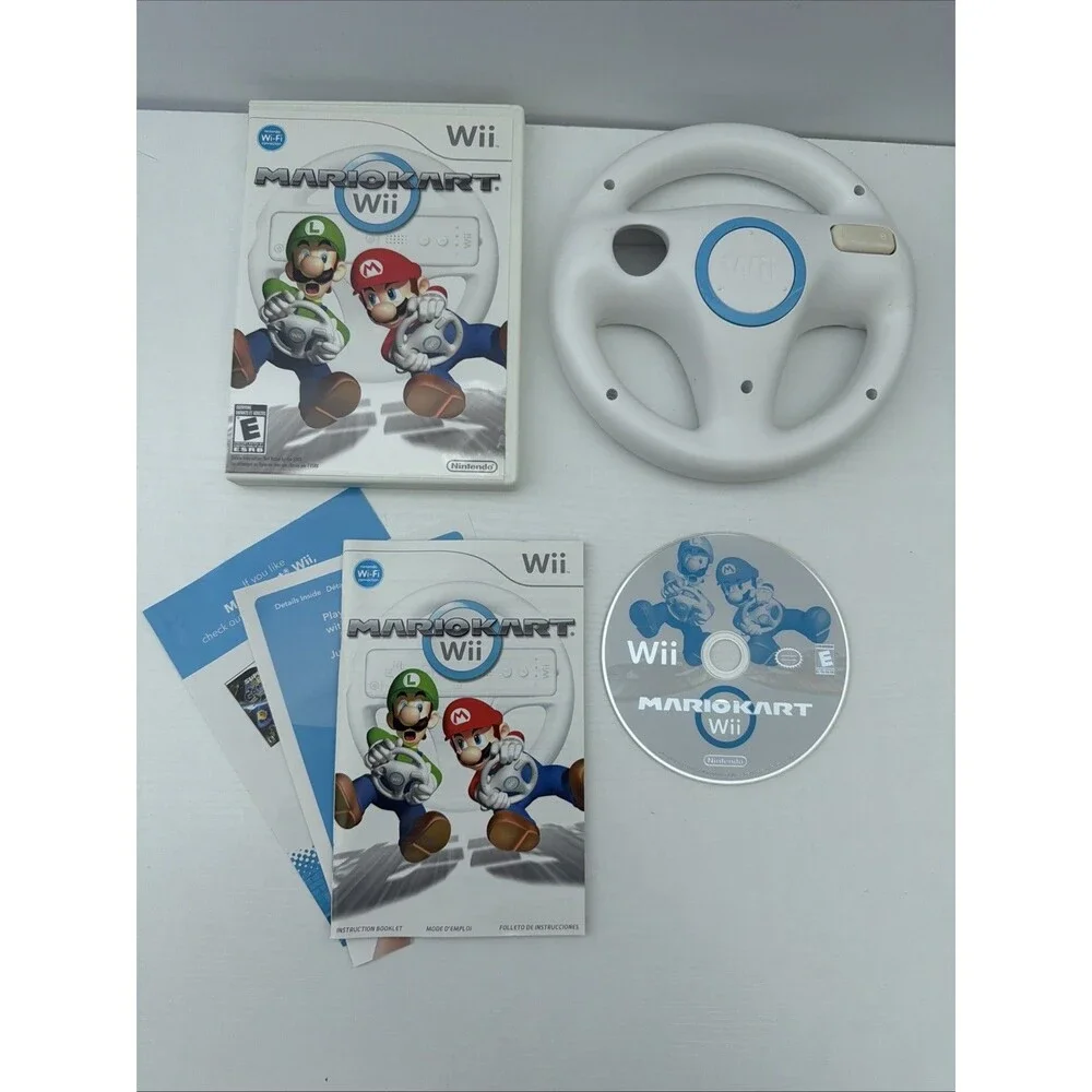 Mario Kart Wii Complete (Nintendo Wii 2008) Bundle With 1 Steering Wheel OEM